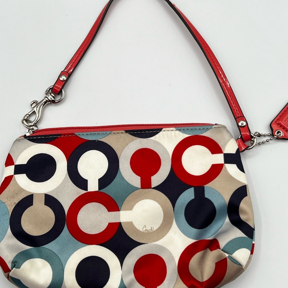 Coach Pop Art Multicolored Signature Circle Print Wristlet - Red Trim - Picture 6 of 15